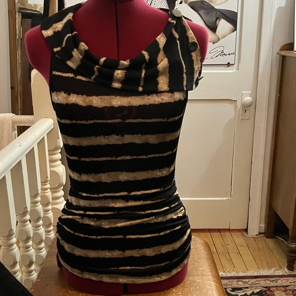 Flamingo Sleeveless with side rushing Striped Top – Size Small –